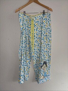 Betty Boop White Pajama Bottoms with Blue and Yellow Floral Print